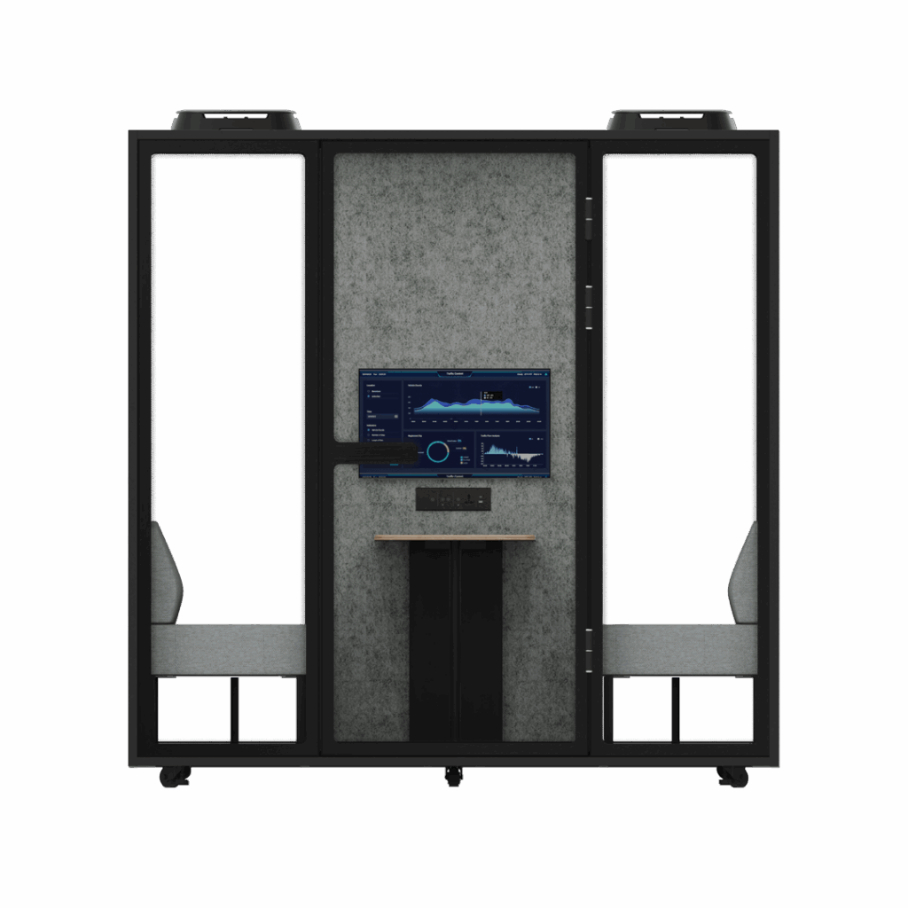 Private meeting pod with modern black finish