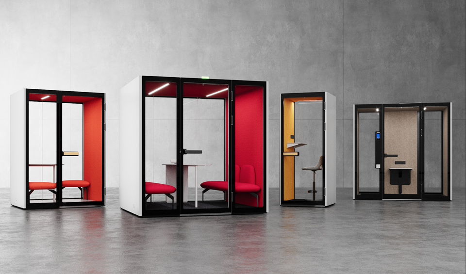 Modern private meeting pod in an office setting